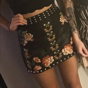 faux leather flower studded skirt